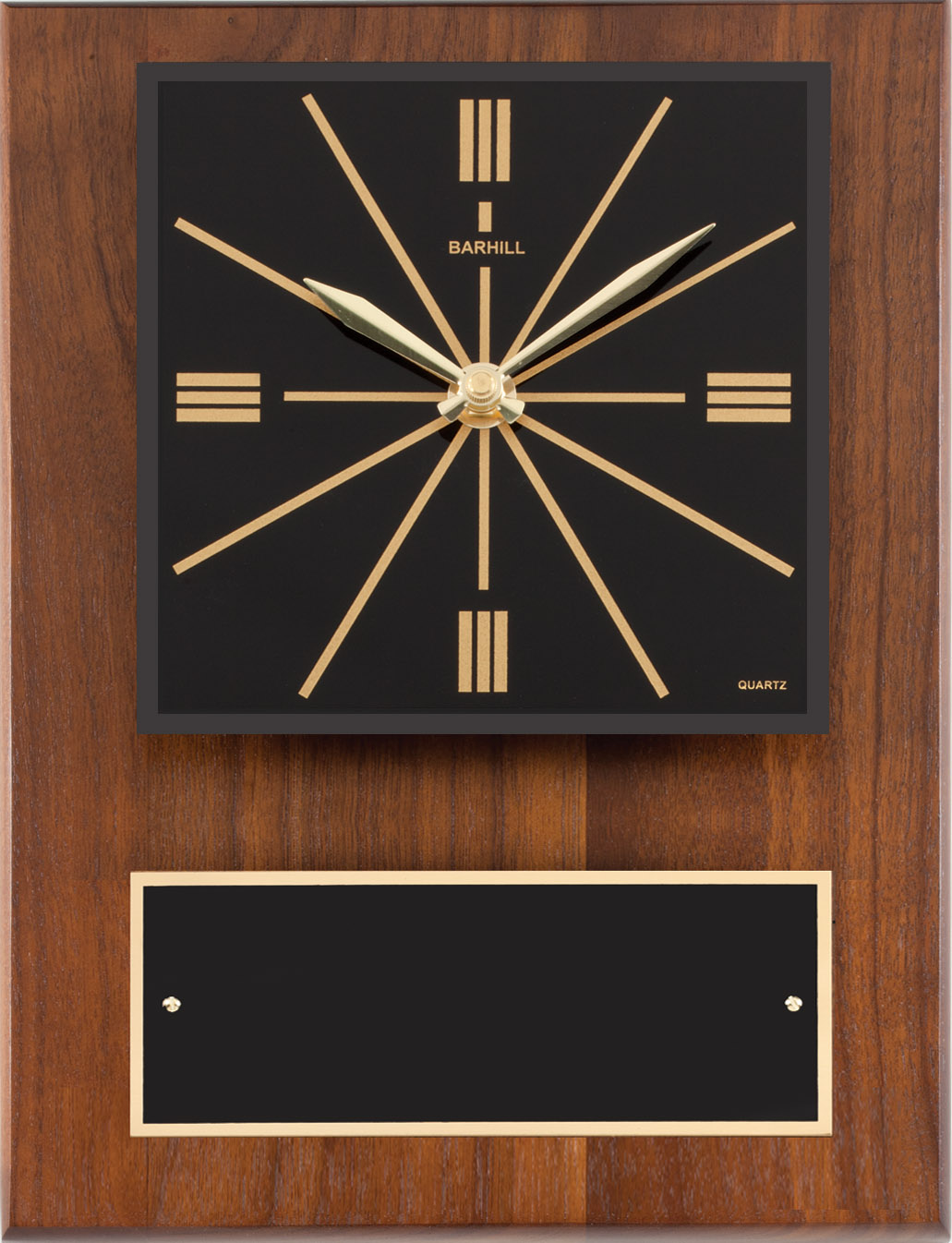 P936 Personalized Walnut Clock With Black Dial