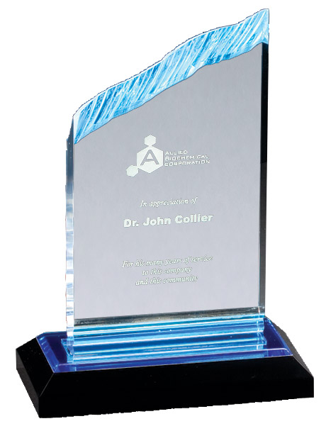 Blue reflection series engravable acrylic award on black base