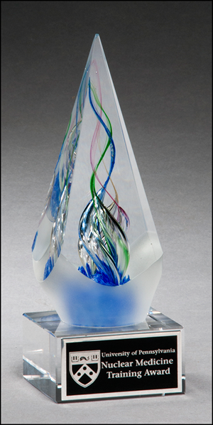 Arrow Shaped Art Glass Engraved Award with Frosted Glass Accent