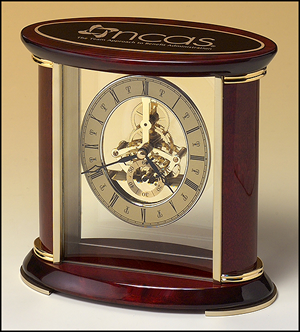 BC523 Personalized Skeleton Clock Brass Finished Movement Rosewood Finish Accents