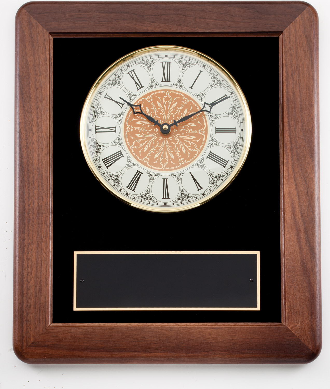 Personalized Walnut frame wall clock with black velour background