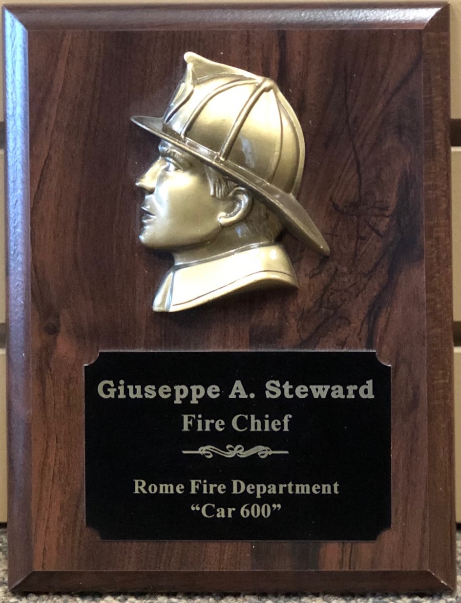 Engravable Cherry Finish Fire Department Plaque with Firemans Head