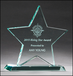 G2757 Engravable Jade Green Glass Star Award