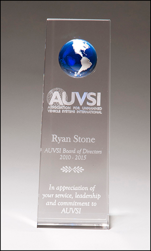 K9236 Engravable Crystal Trophy With Blue World Globe