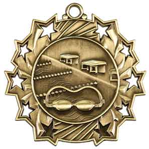 Swimming Ten Star Engraved Medal