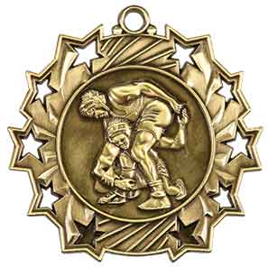 Wrestling Ten Star Engraved Medal