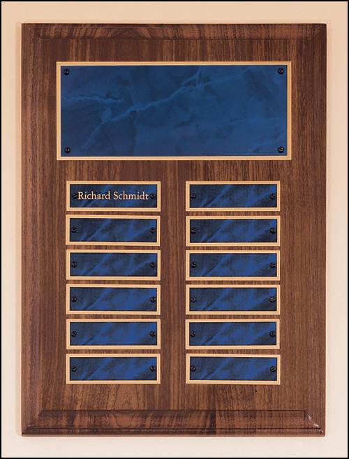 Walnut perpetual plaque with blue marble plates